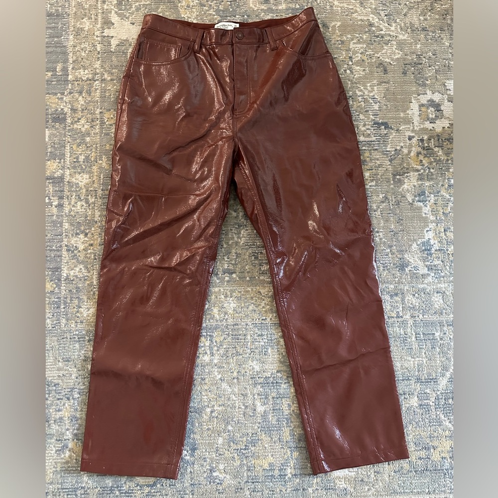 Brown Abercrombie and Fitch 90s straight leather pants